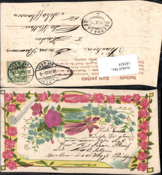 145824,Tolle Seiden Präge AK Litho Blumen Rosen 1900