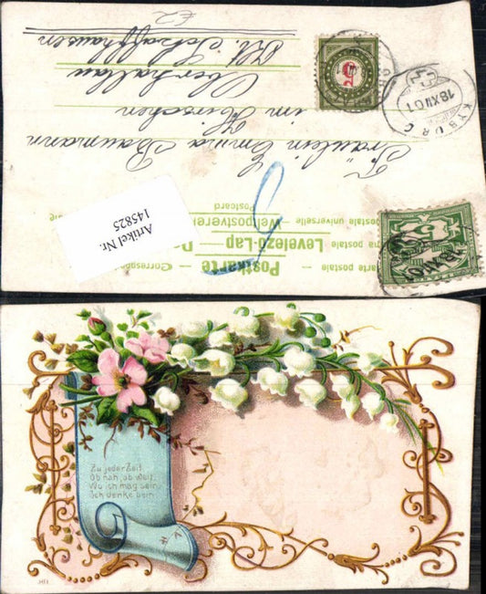 145825,Litho Blumen Schneeglöckchen verziert