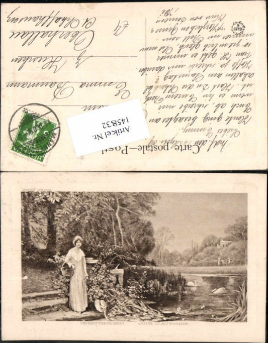 145832,Herbstmorgen Frau am See
