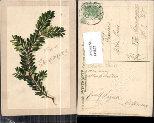 145852, Christmas Meissner &amp; Buch embossing AK 1481 fir branch fir tree