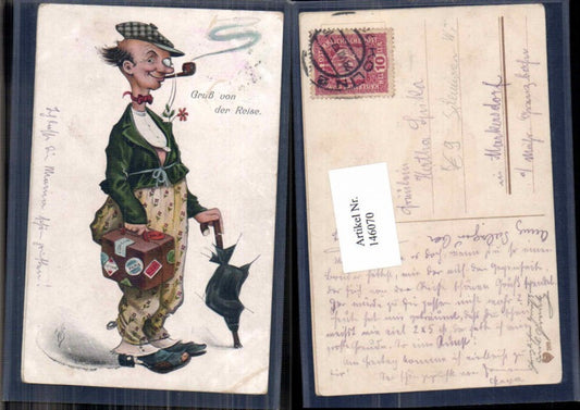 146070,Juxkarte Scherzkarte Humor Willi Scheuermann signiert Pfeife Gruss v.d. Reise
