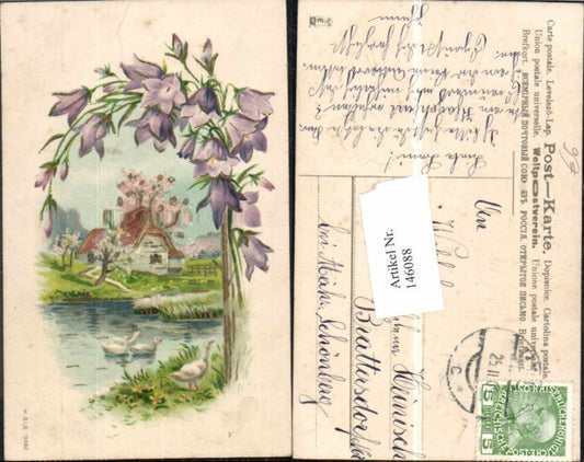 146088,Präge Litho Blumen Landschaft