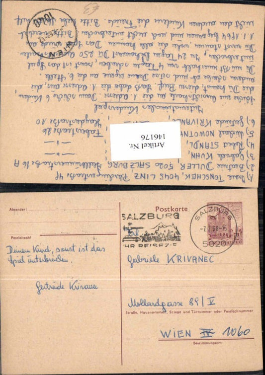 146176,Postkarte Salzburg nach Wien