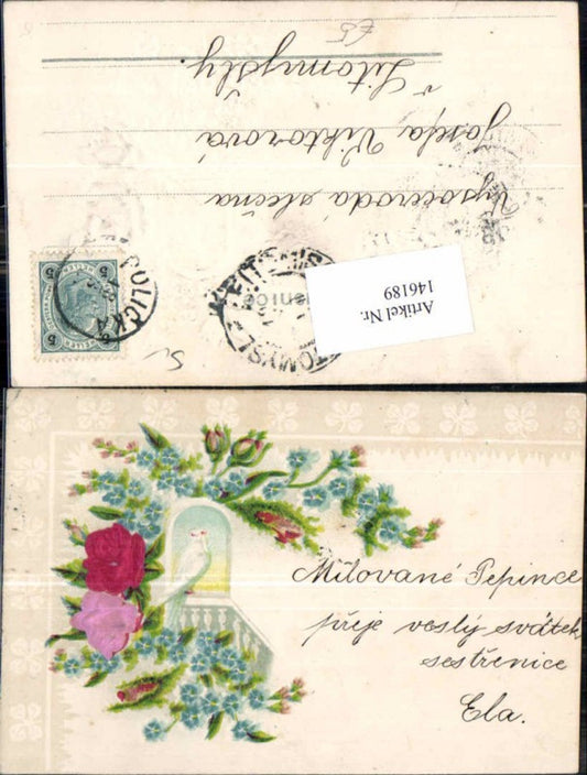 146189,Tolle Präge Litho Seidenkarte Seide Material AK Taube Blumen