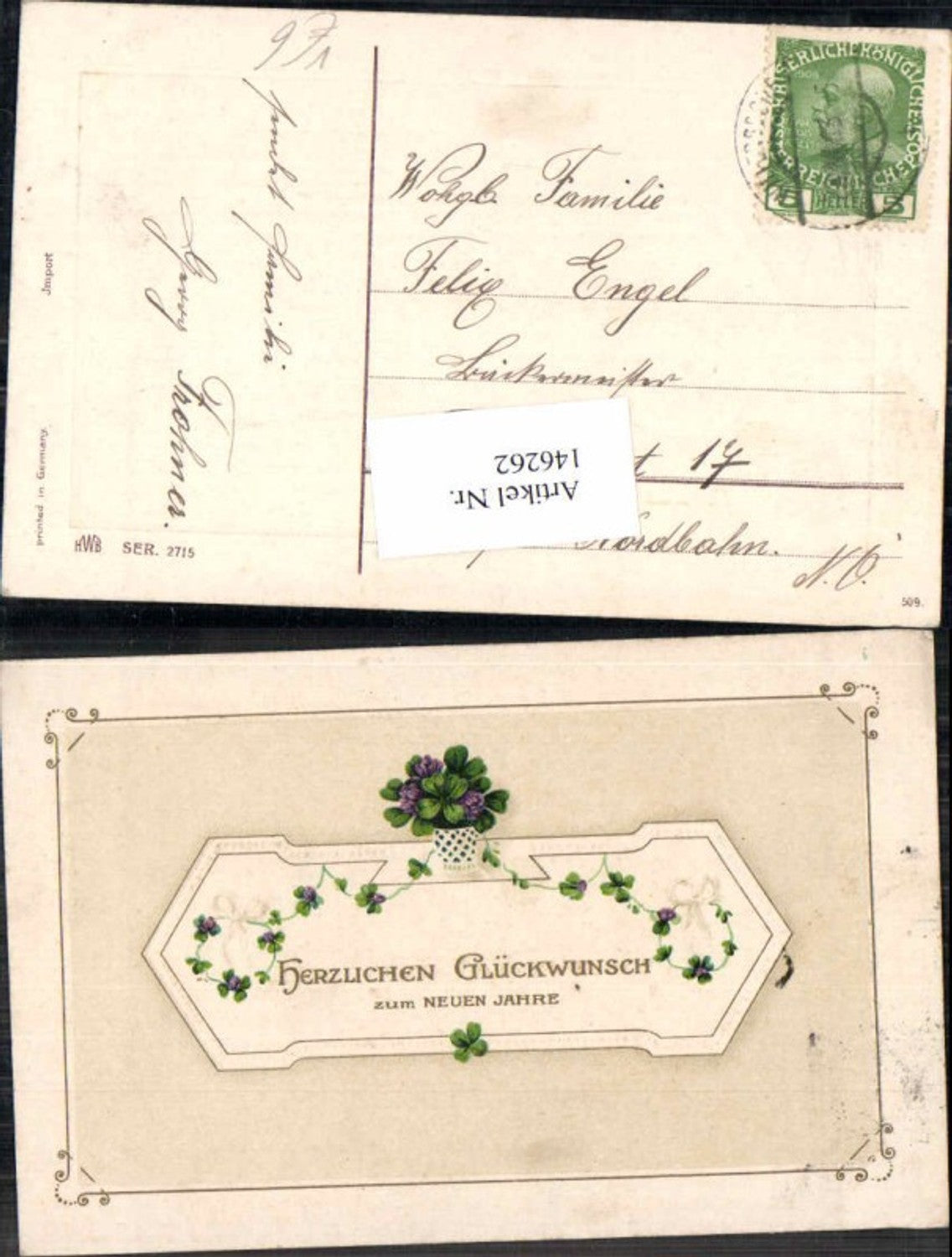 146262;Neujahr Tolle Präge AK Klee verziert Jugendstil pub HWB 2715