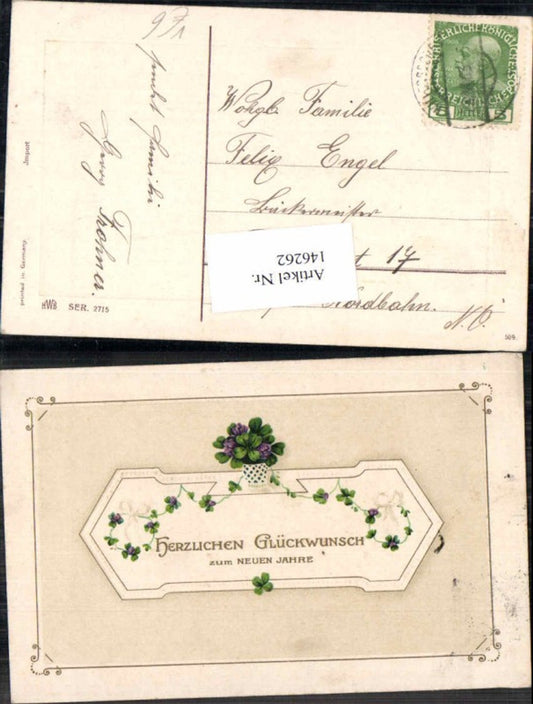 146262;New Year Great embossing AK clover decorated Art Nouveau pub HWB 2715