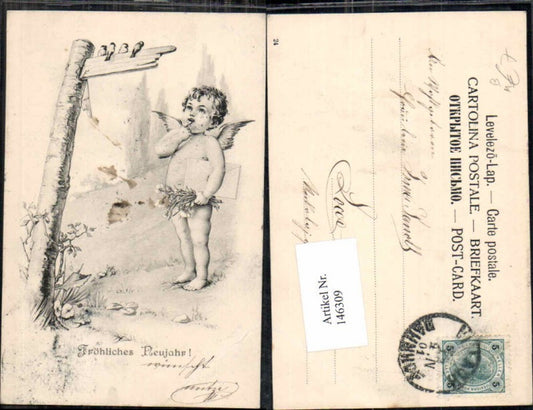 146309;Neujahr Jugendstil Engel Blumen