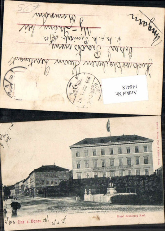 146418,Linz a.d. Donau Strassenansicht m. Hotel Erzherzog Karl 1905