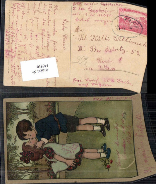 146510,FH Hardy Sweet children kissing kiss roses flowers