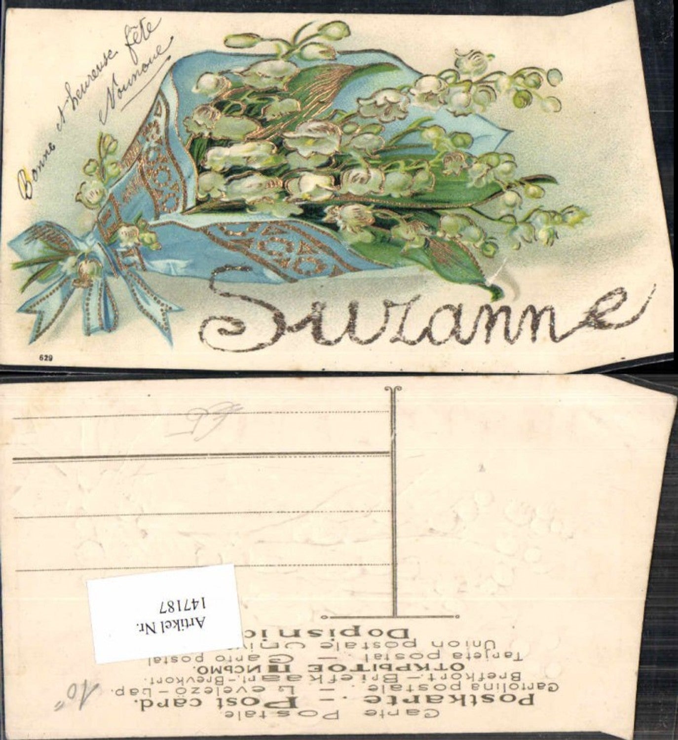 147187,Präge Litho Blumen Namenstag Suzanne
