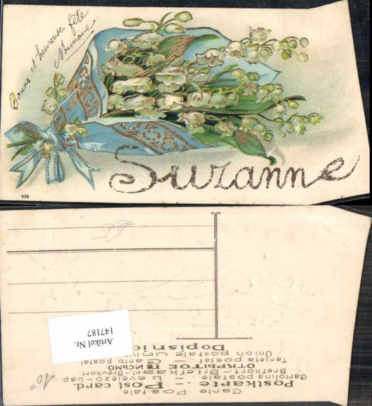 147187,Präge Litho Blumen Namenstag Suzanne