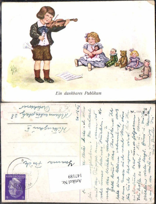 147189,Willi Scheuermann Kind spielt Geige Spielzeug Puppen