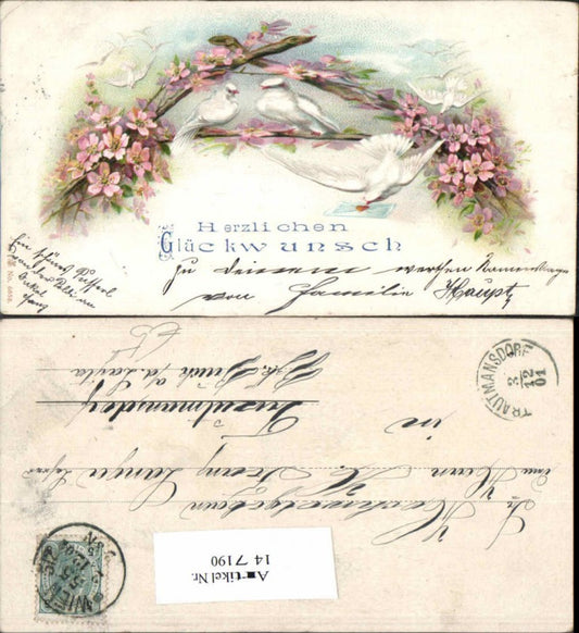 147190,Litho Tauben Vogel Brief Blumen