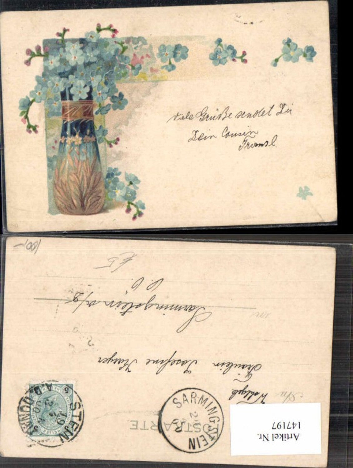 147197,Litho Blumen Vase 1900