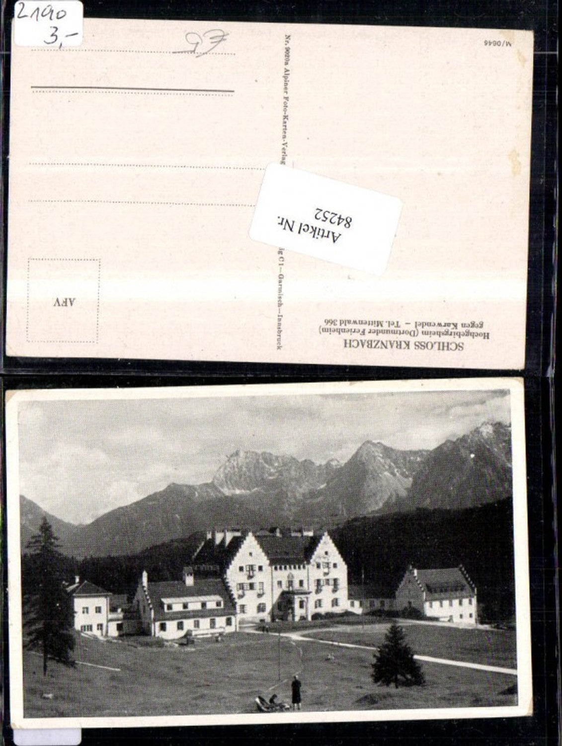 84252,Foto AK Schloss Kranzbach gegen Karwendel