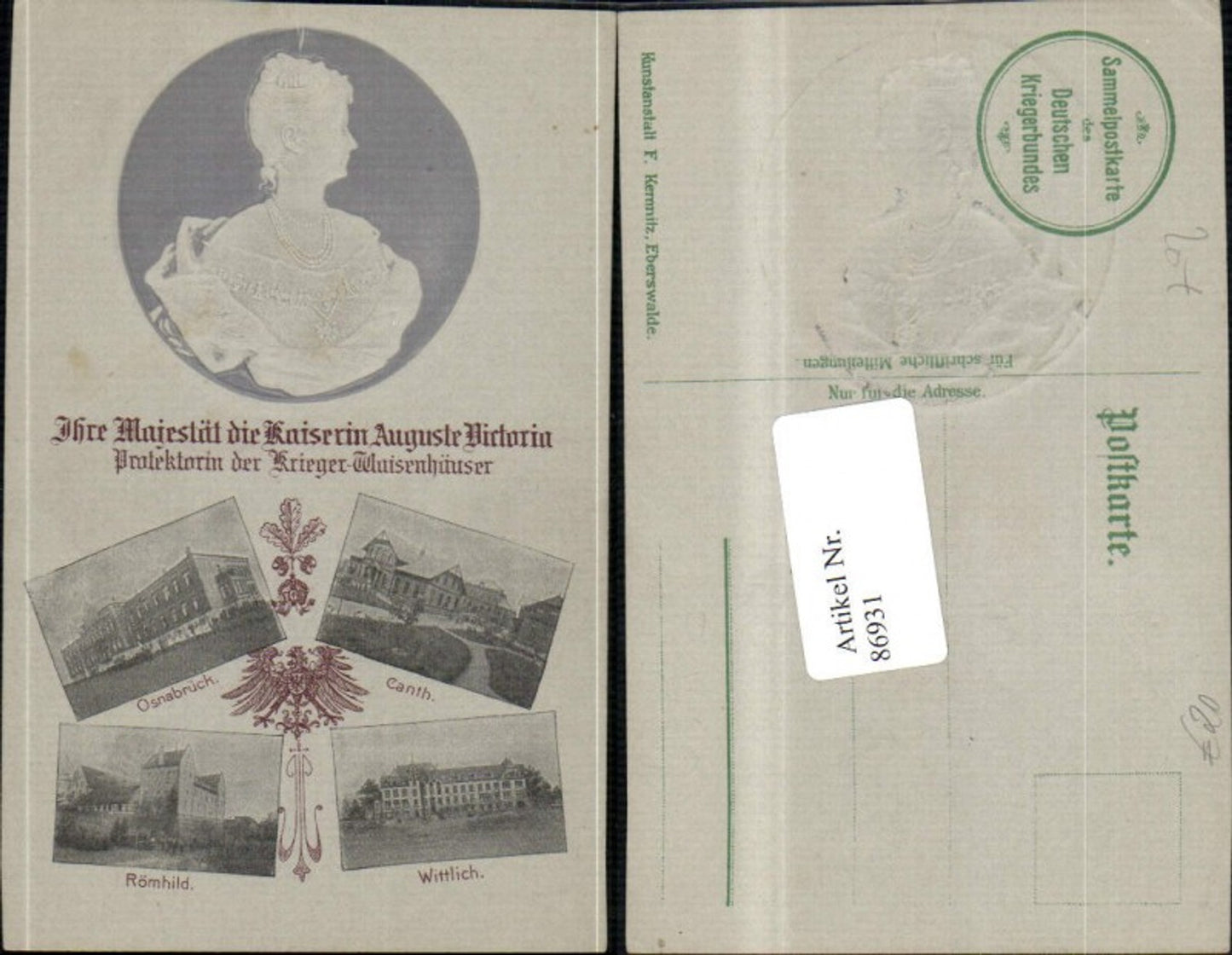 86931,Präge AK Majestät Kaiserin Auguste Viktoria Osnabrück Römhild Wittlich