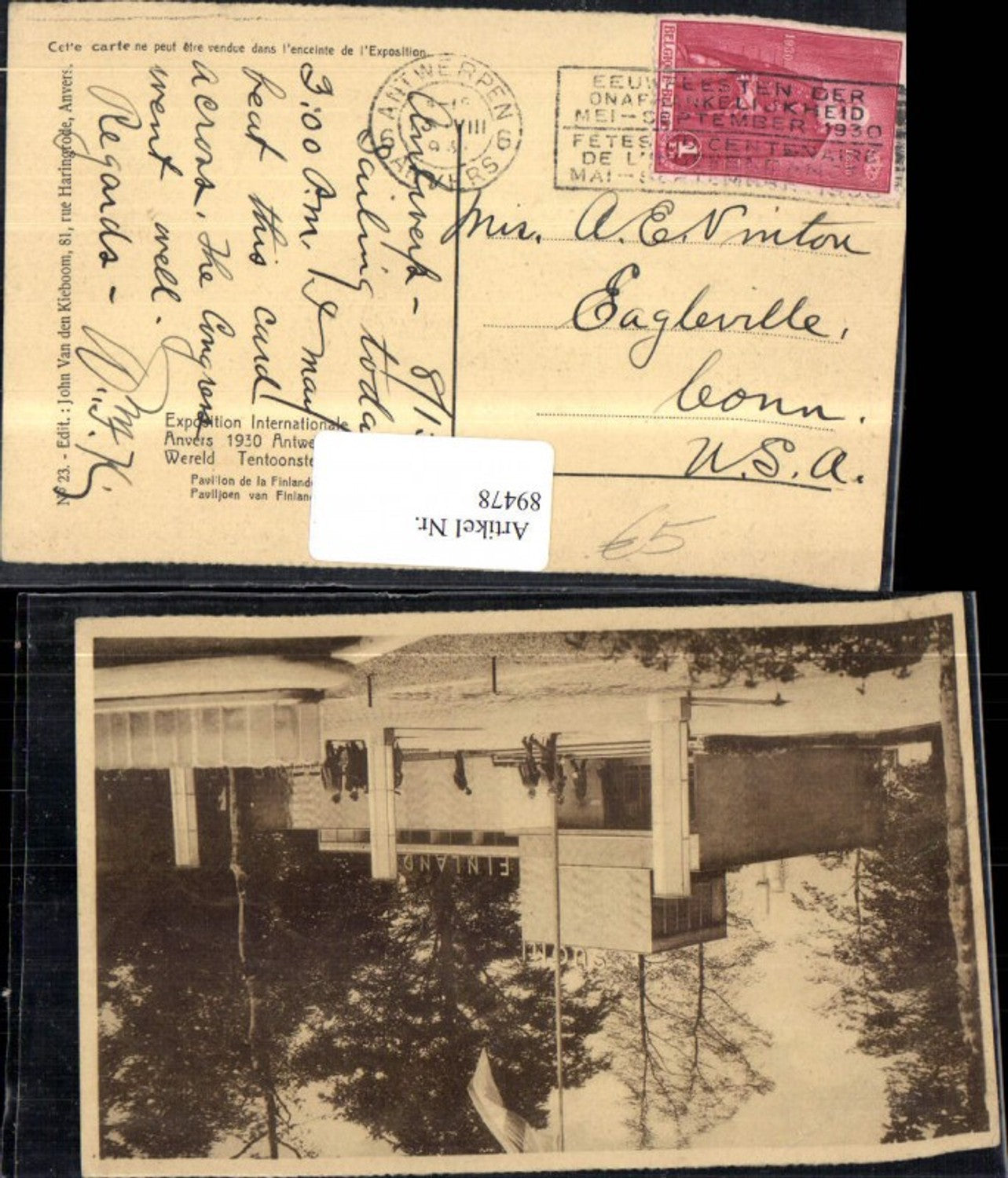 89478,Anvers Antwerpen Pavillion Finland 1930