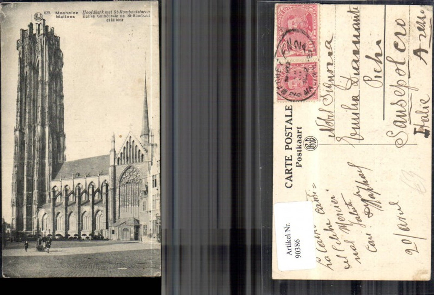 90386,Malines Eglise Cathédrale de St. Rombaut et la tour Strassenansicht