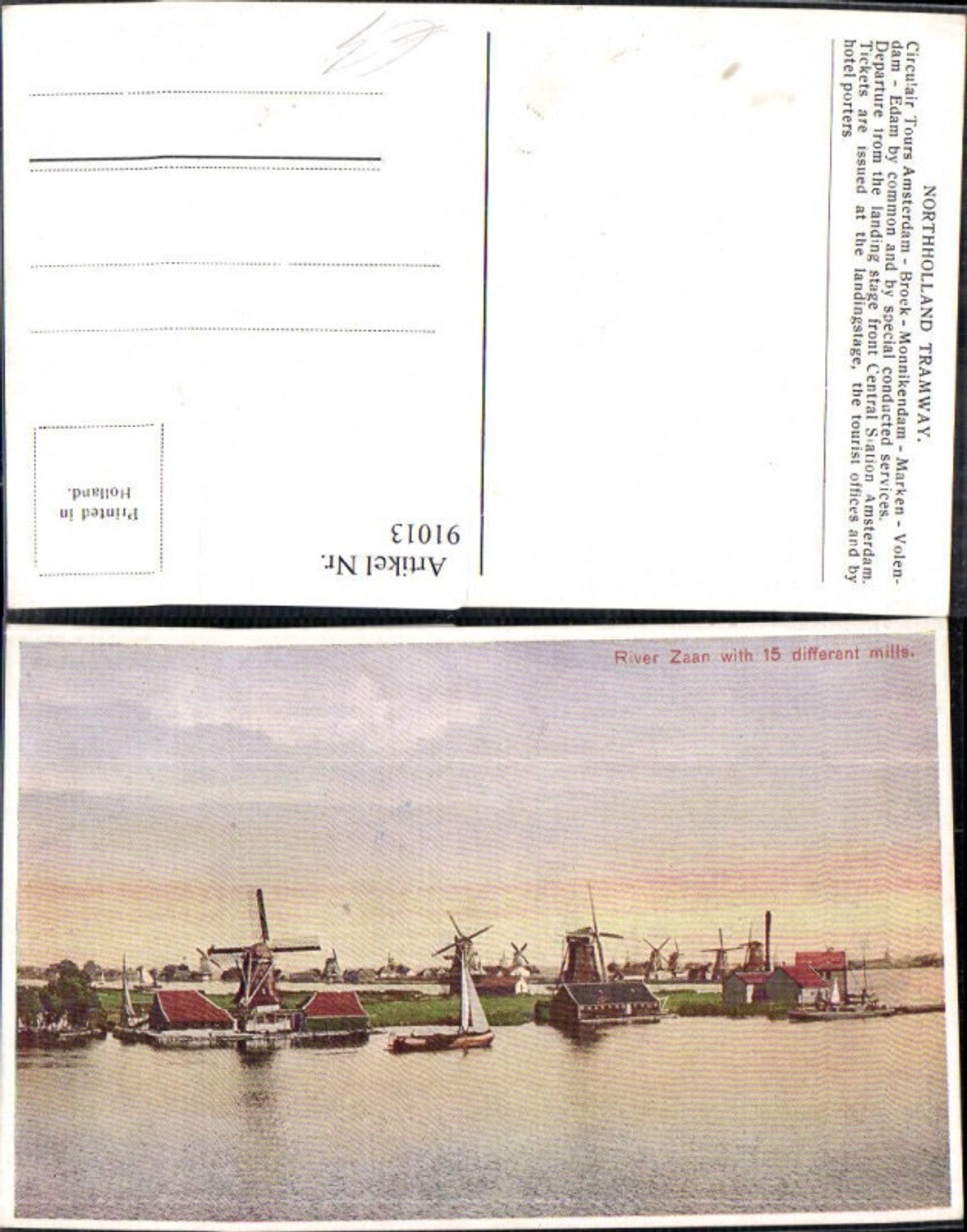 91013,Amsterdam River Zaan with 15 differnent mills Ansicht Fluss m. Windmühlen