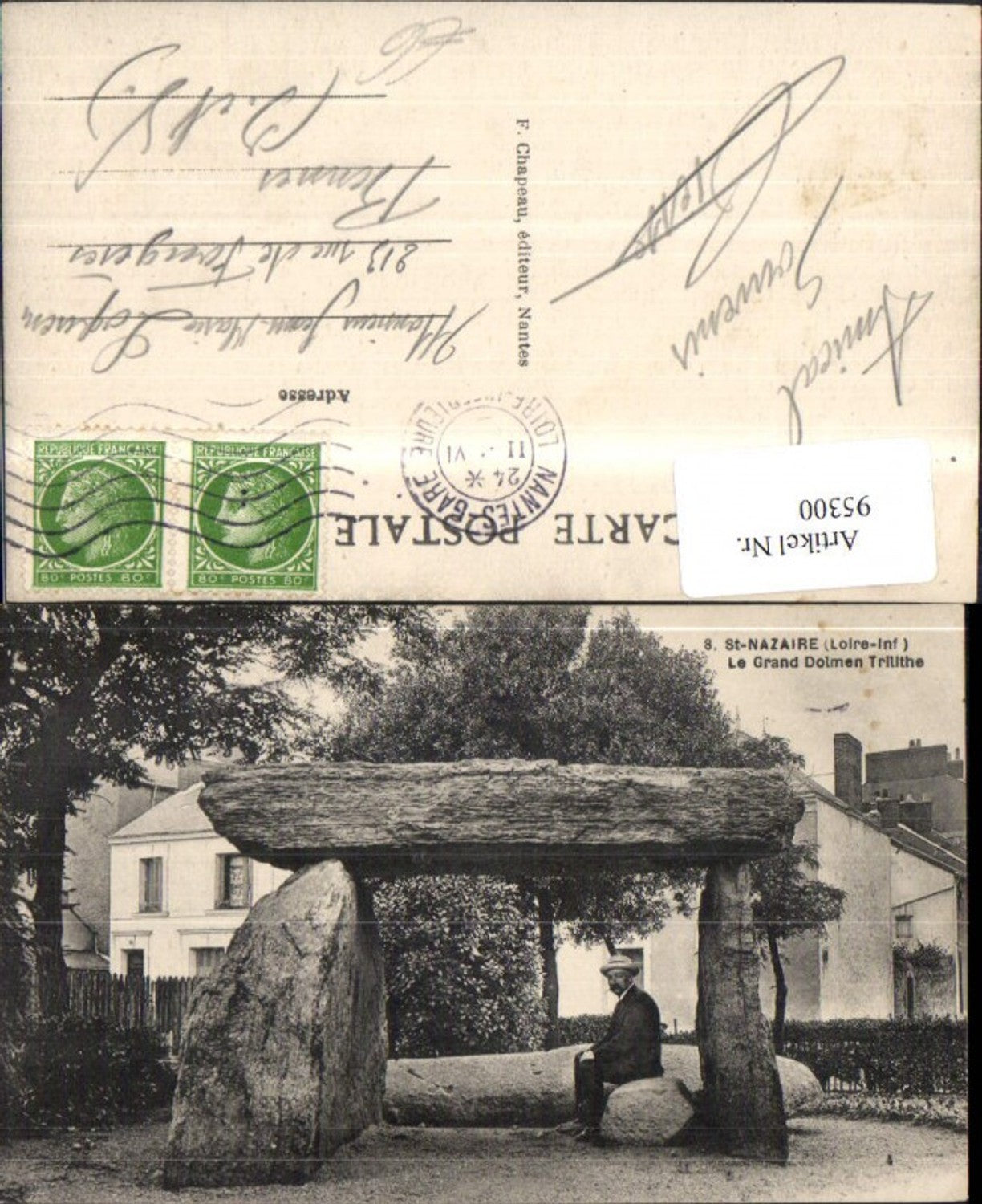 95300,St Nazaire Le Grand Dolmen Trilithe Ansicht Steinmonument m. Mann