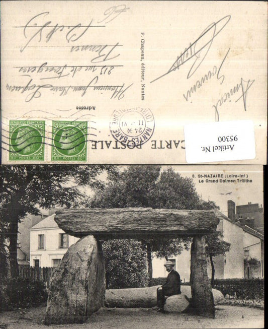 95300,St Nazaire Le Grand Dolmen Trilithe Ansicht Steinmonument m. Mann