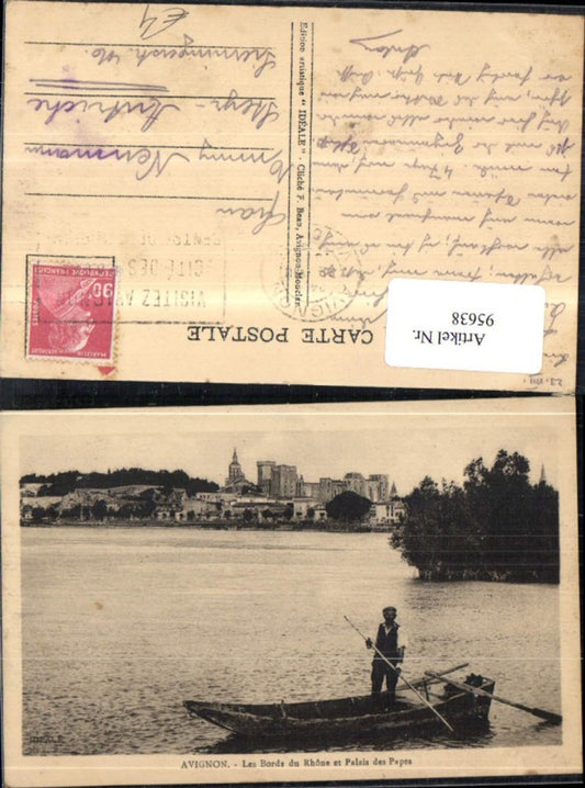 95638,Avignon Les Bords du Rhone et Palais des Papes Ansicht m. Boot u. Mann