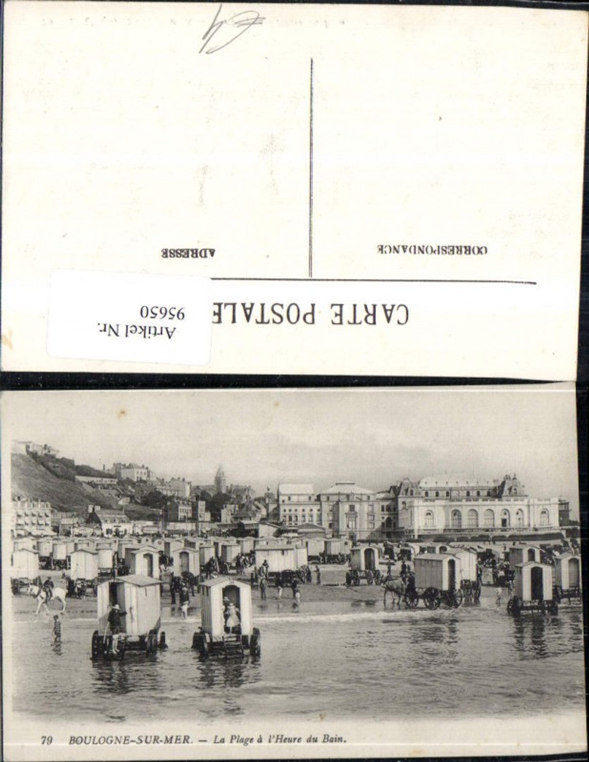 95650,Boulogne sur Mer La Plage � l�Heure du Bain Ansicht Strand m. Badeh�user Kutsche Strandleben