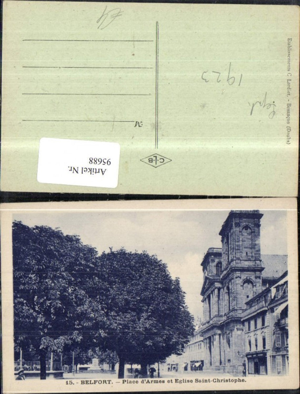 95688,Belfort Place d�Armes et Eglise Saint Christophe 1923