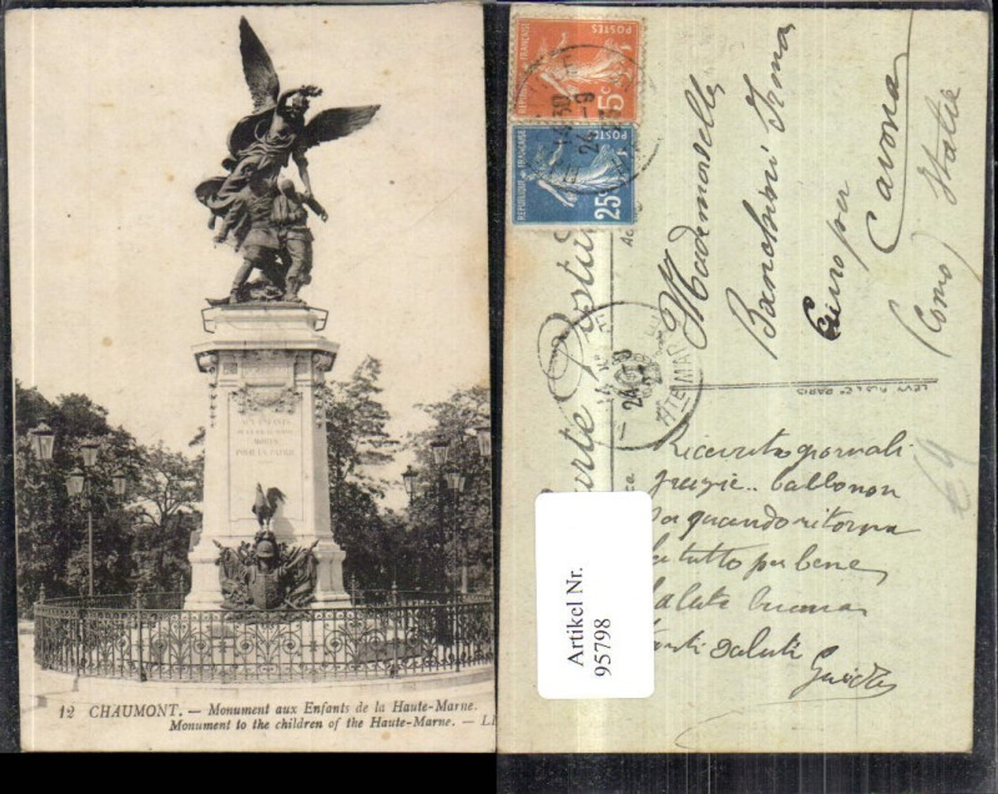 95798,Chaumont Monument aux Enfants de la Haute Marne Ansicht Statue 1923