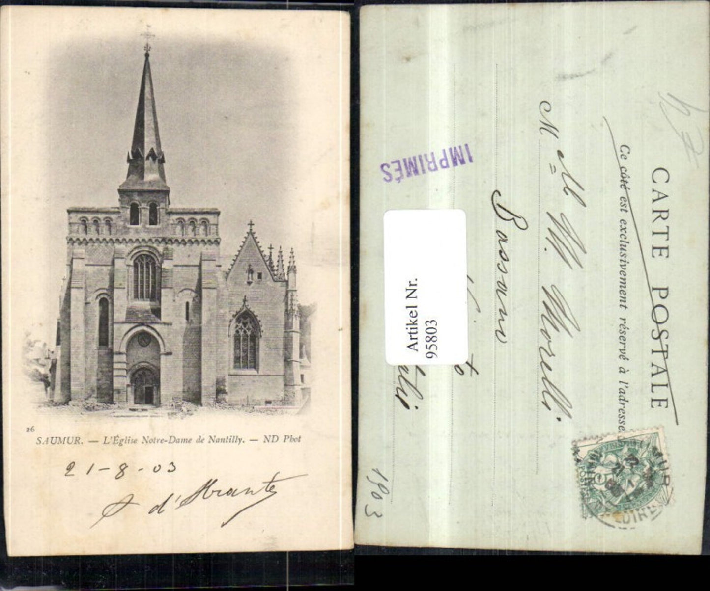 95803,Saumur L�Eglise Notre Dame de Nantilly Front 1903