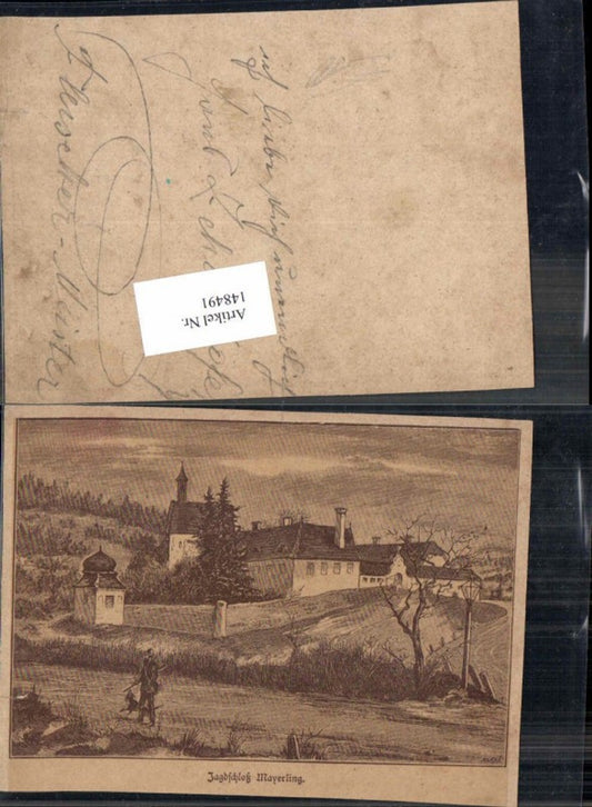 148491,Jagdschlos Mayerling bei Baden alte Ansicht Bild m. Jäger 1900 20 cm X 15 cm