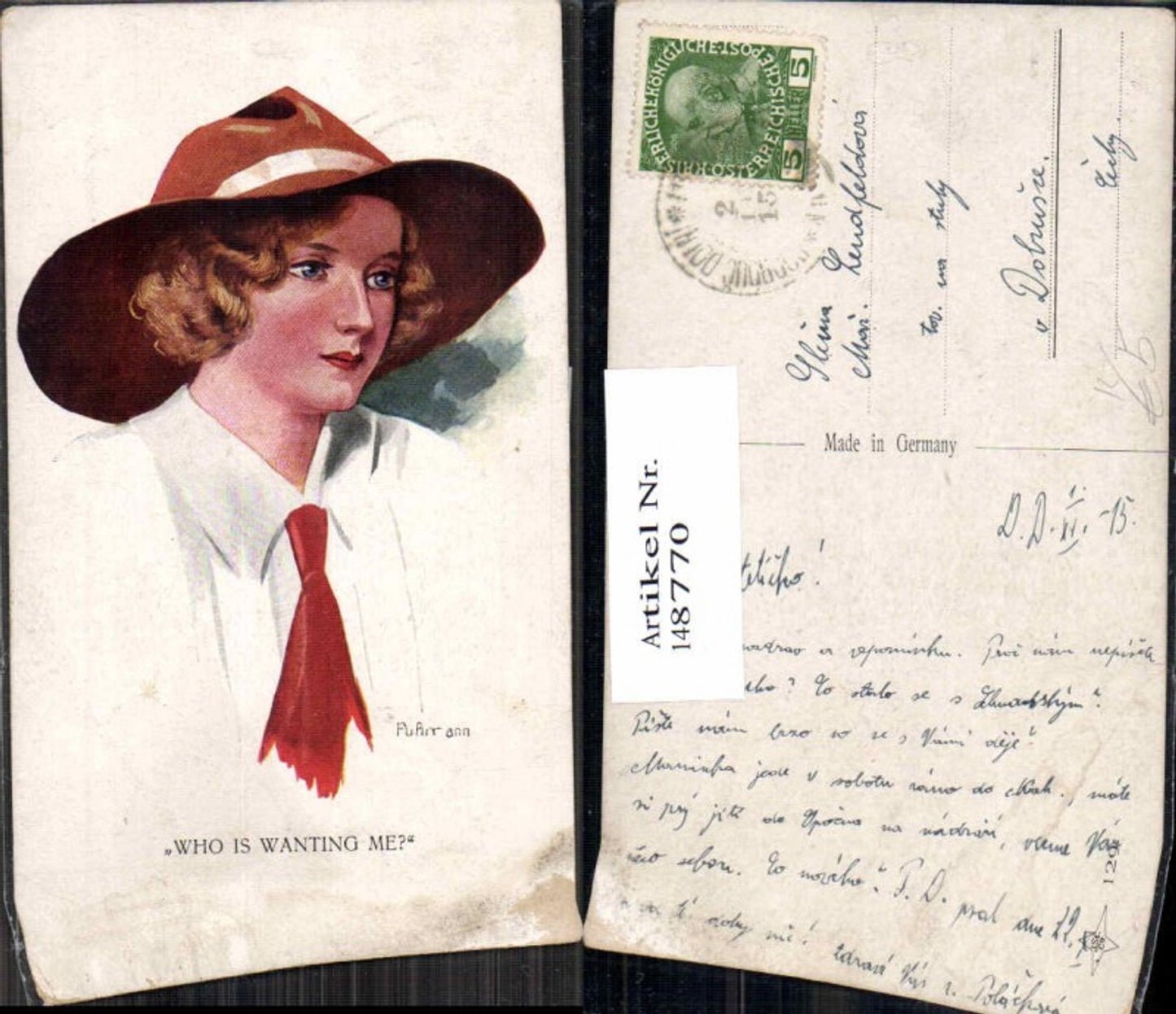148770,Schöne Frau m. Hut Fuhrmann signiert Hutmode Glamour Glamur