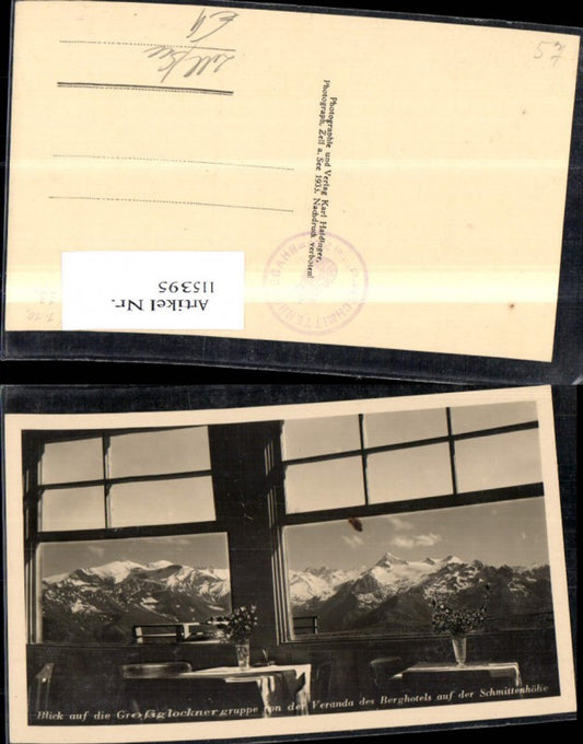115395,Blick Großglocknergruppe v. d. Veranda d. Berghotels auf d. Schmittenhöhe Zell a. See 1933