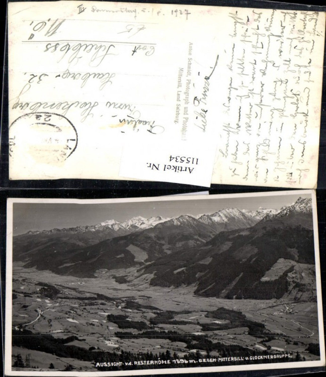 115534,Aussicht v. d. Resterhöhe geg. Mittersill u. Glocknergruppe 1937