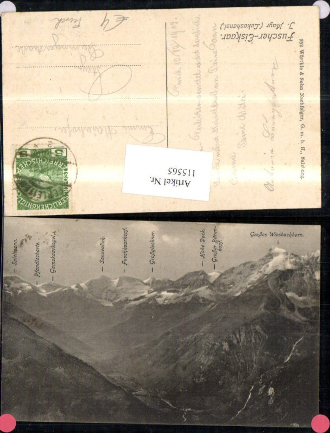 115565,Fuscher Eiskaar Gipfelkarte Ferleiten Fusch 1913