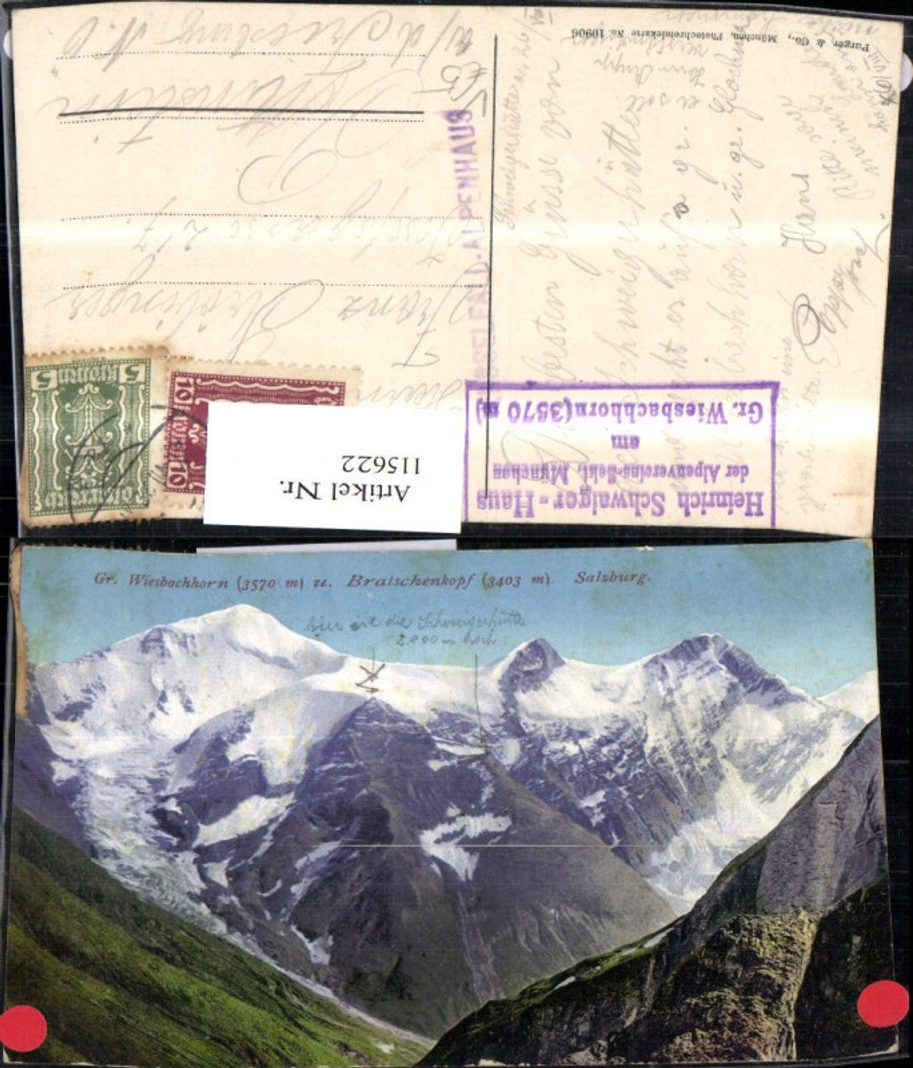 115622,Gr. Wiesbachhorn u. Bratschenkopf Kaprun 1926 pub Purger Co 10906