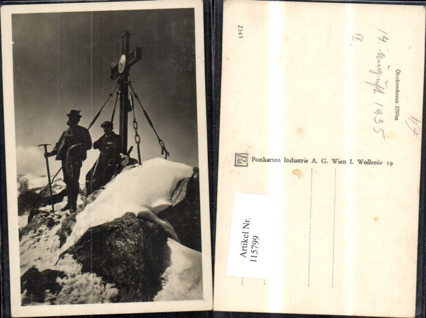 115799,Glocknerkreuz 1935 Ansicht Gipfel m. Bergsteiger