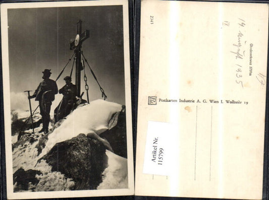 115799,Glocknerkreuz 1935 Ansicht Gipfel m. Bergsteiger