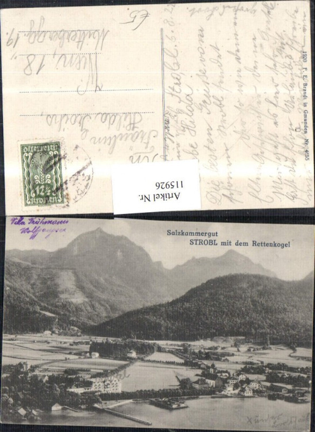 115926,Strobl m. d. Rettenkogel Salzkammergut Totale 1922