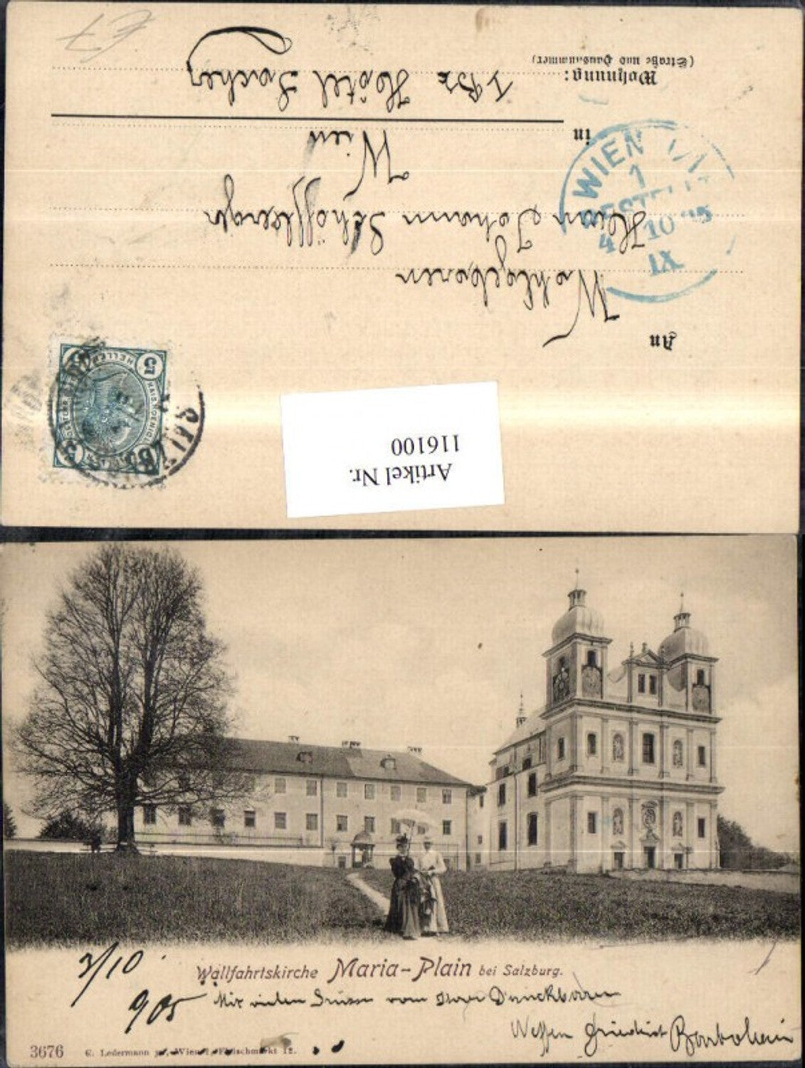 116100,Wallfahrtskirche Maria Plain b. Salzburg 1905 Ansicht m. Damen