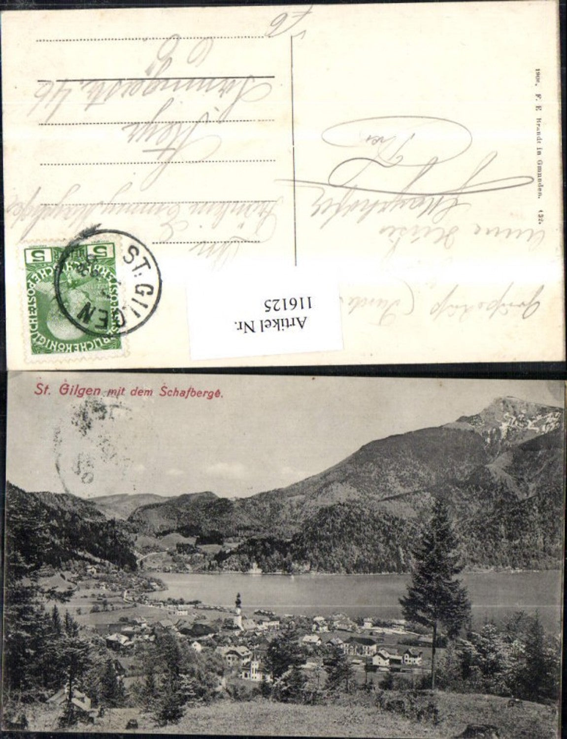 116125,St Gilgen m. d. Schafberg 1908 pub Brandt 32