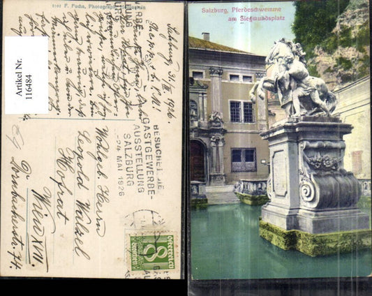 116484,Salzburg Pferdeschwemme a. Siegmundsplatz Statue 1926
