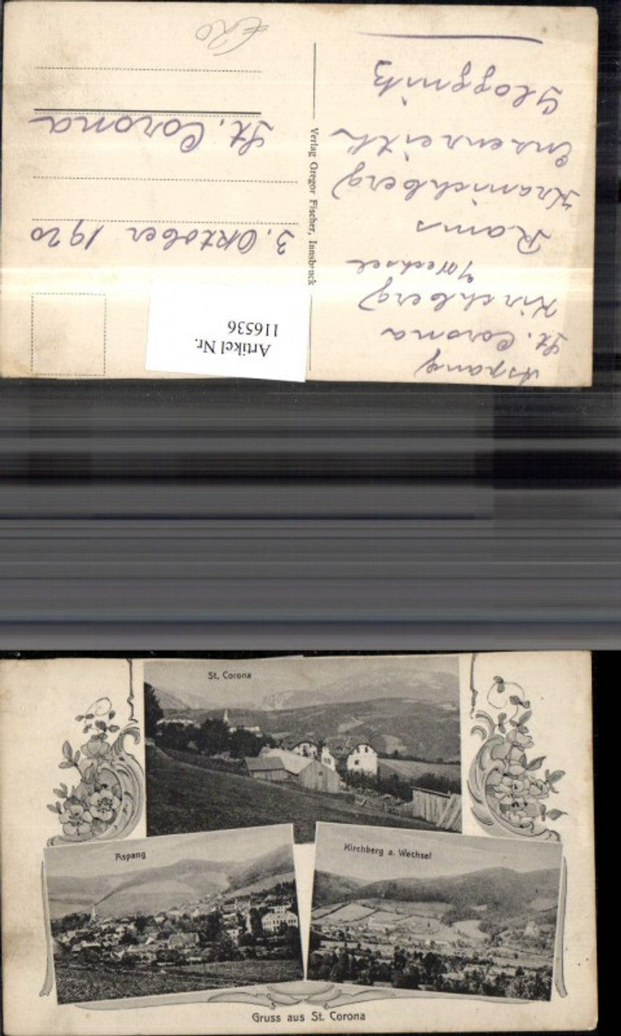 116536,Gruss aus St. Corona Aspang Kirchberg a. Wechsel Litho 1920