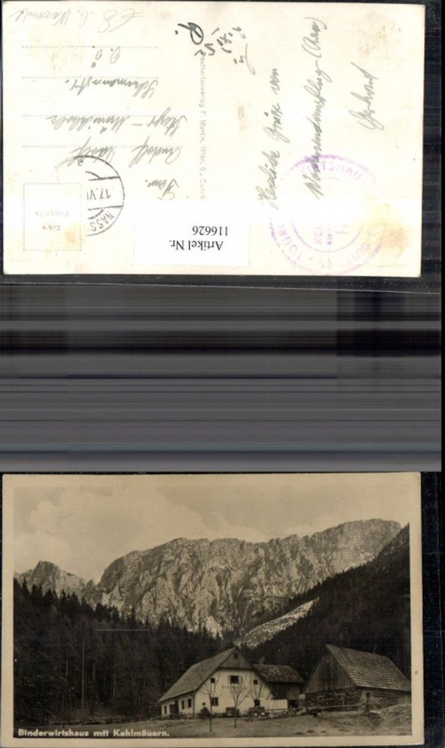 116626,Binderwirtshaus m. Kahlmäuern b. Nassfeld 1952