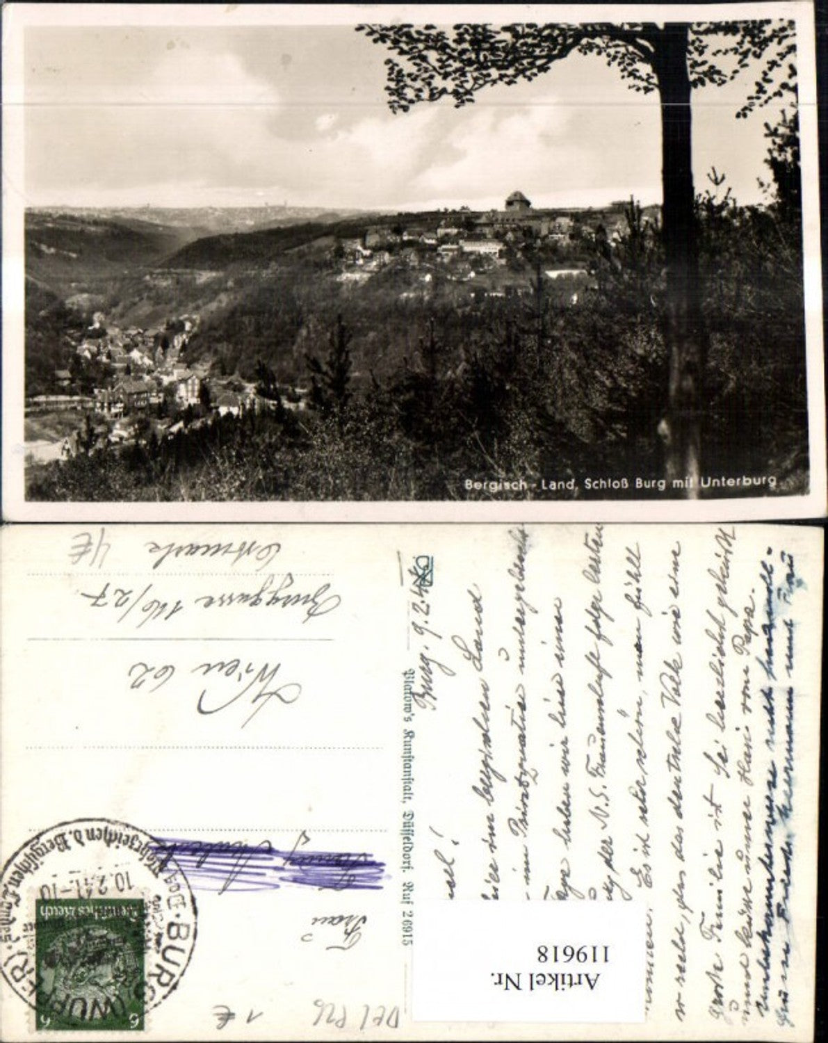 119618,Bergisch-Land Schloß Burg mit Unterberg 1941