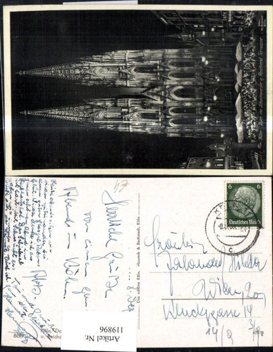 119896,Köln Dom im Scheinwerfer u. Reichard Terrasse 1939