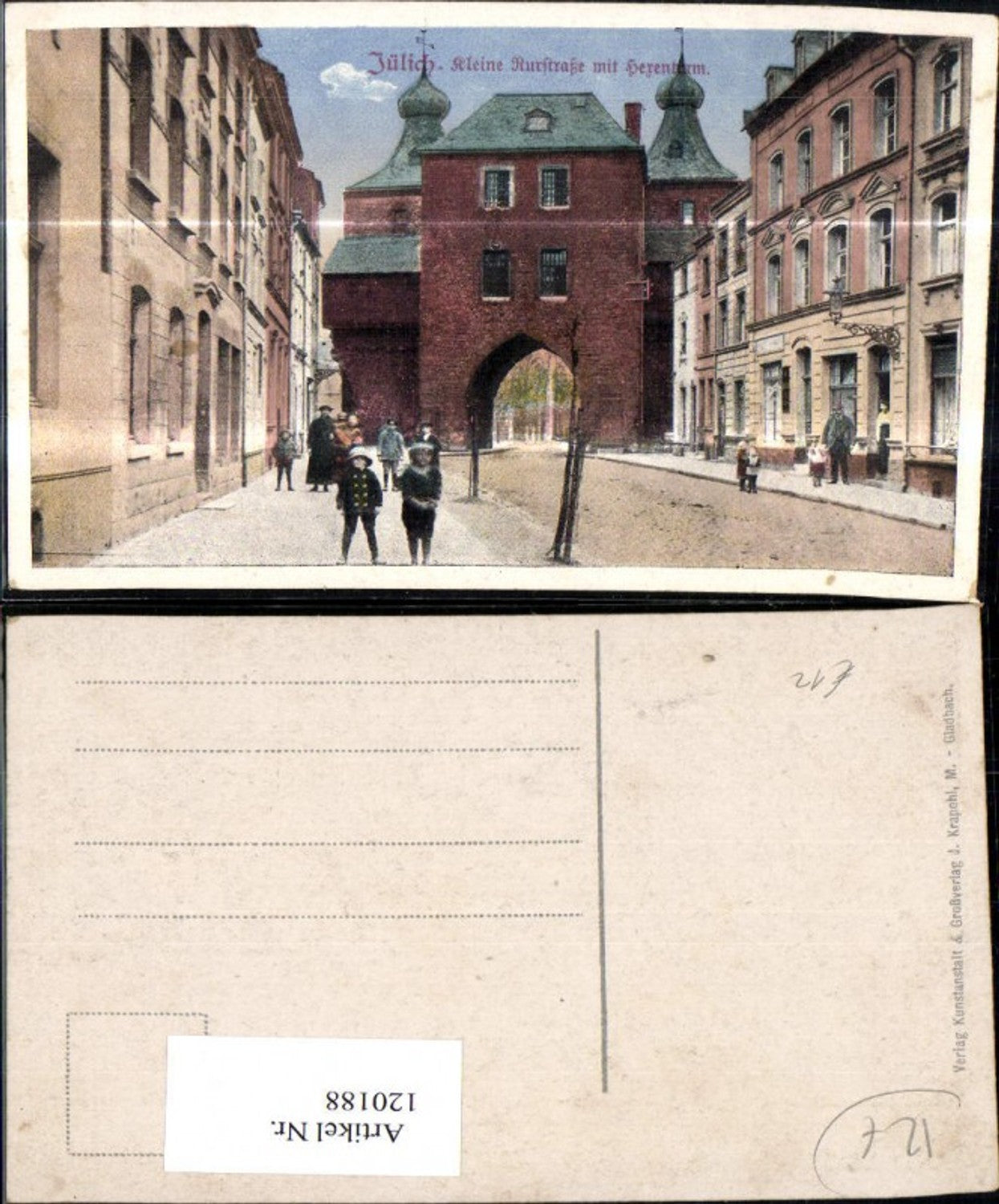 120188,Jülich Kleine Kurstrasse m. Hexenturm Strassenansicht m. Kindern