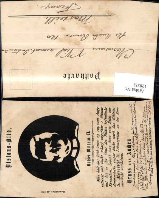 120538,Gruss aus Aachen Visionsbild Ak m. Scherenschnittbild Kaiser Wilhelm II