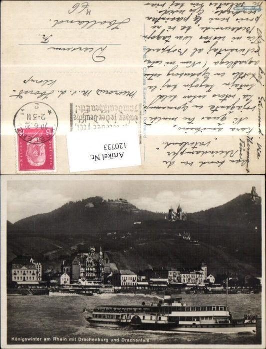 120733,Königswinter am Rhein m. Drachenburg u. Drachenfels Schiff Dampfer 1930