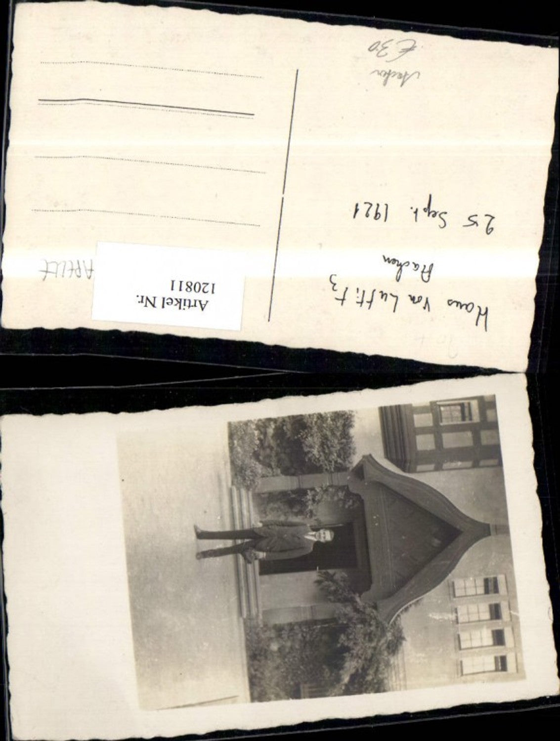 120811,Aachen FotoAk Mann v. Haus v. Luttitz 1921
